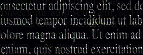 Some lorem ipsum text on a black background.