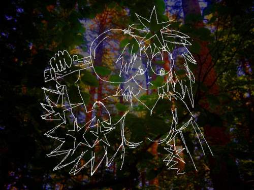 My crest holding a magnifying glass and looking confused.