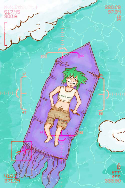 Someone on a lilo in the water.