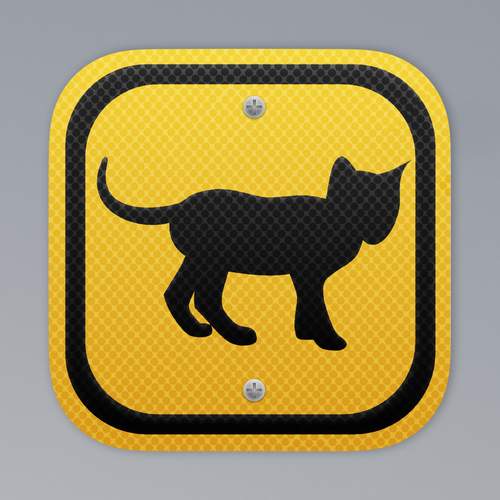 An rounded rectangular icon with a cat on it made to look like a road sign.